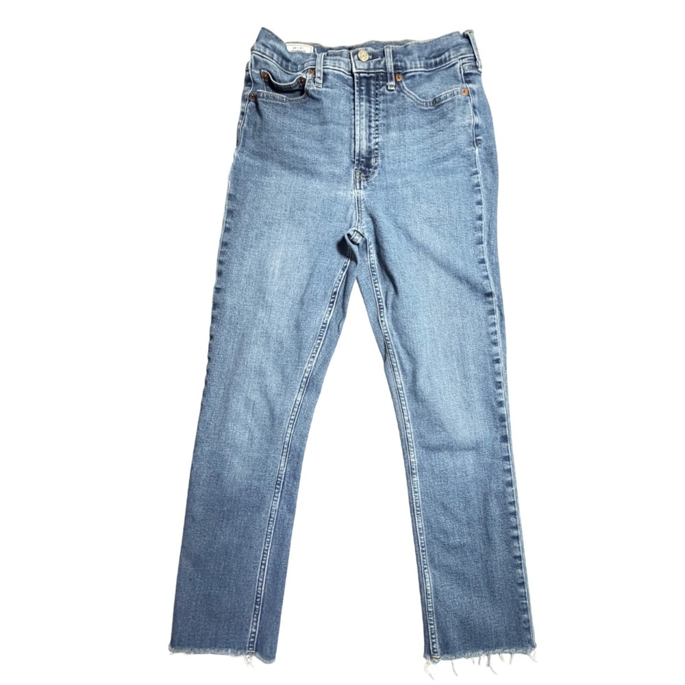 Gap Vintage Slim High Rise Jeans 29 8 Medium Wash Blue Raw CUT Hem Denim Womens